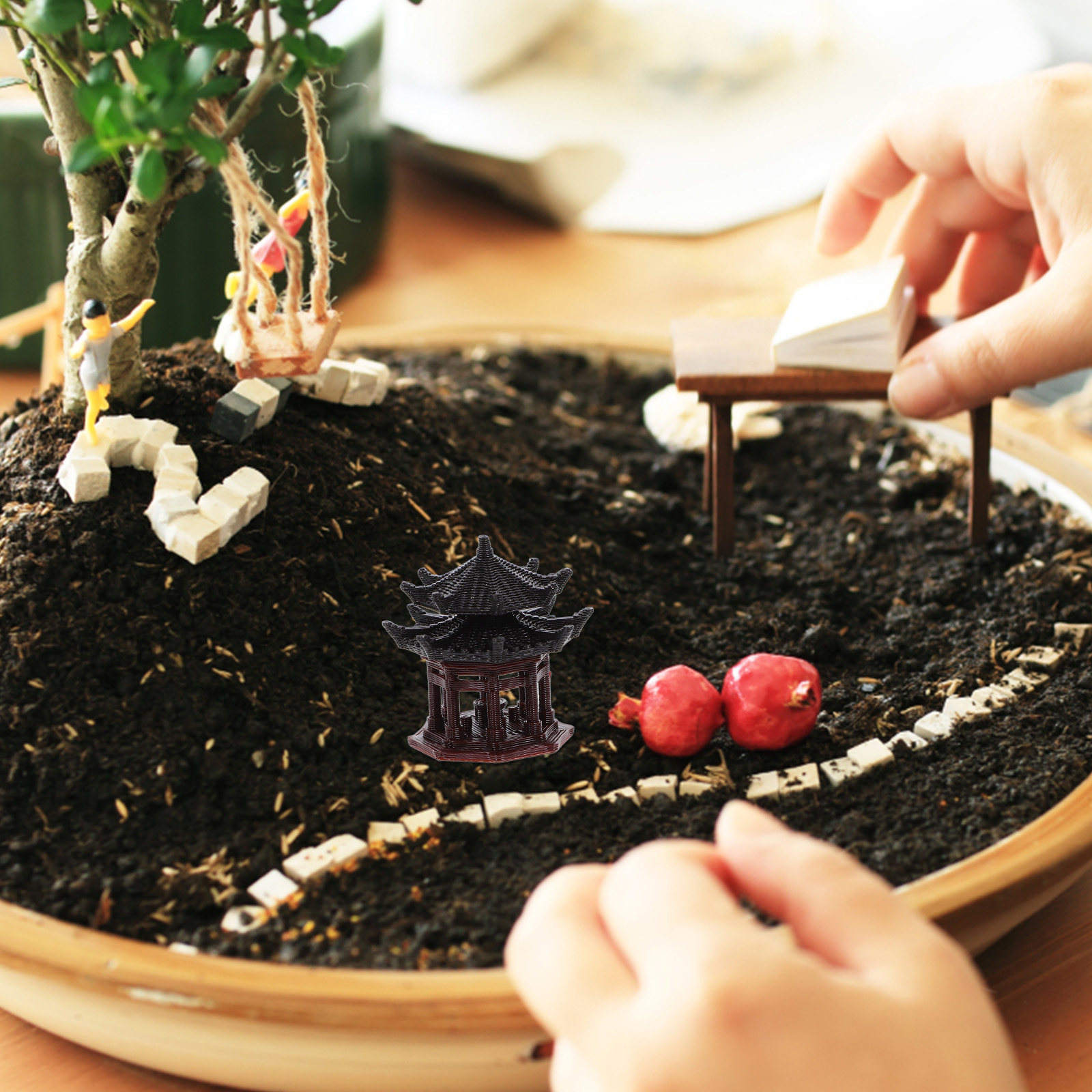 Bonsai Garden Design - Delicate Plastic Pavilion Ornament Chinese Pavilion
